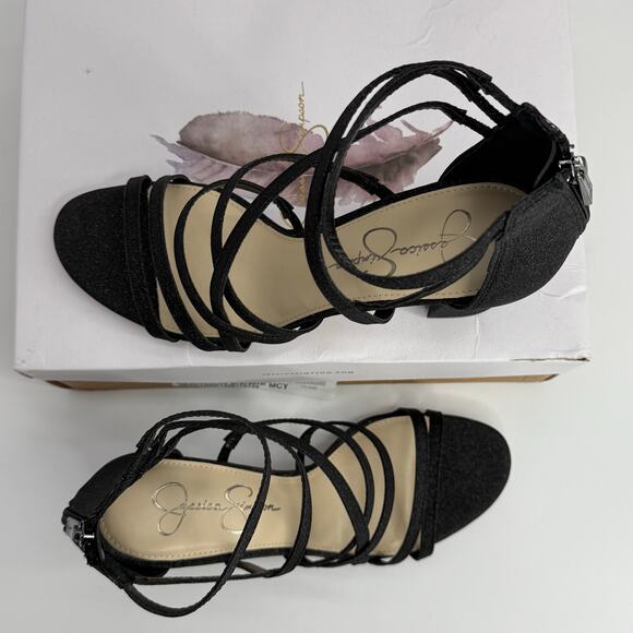 NEW Jessica Simpson Stassey Strappy Block Heels Size 9 Black Glitter Sandals NWT - Picture 3 of 7